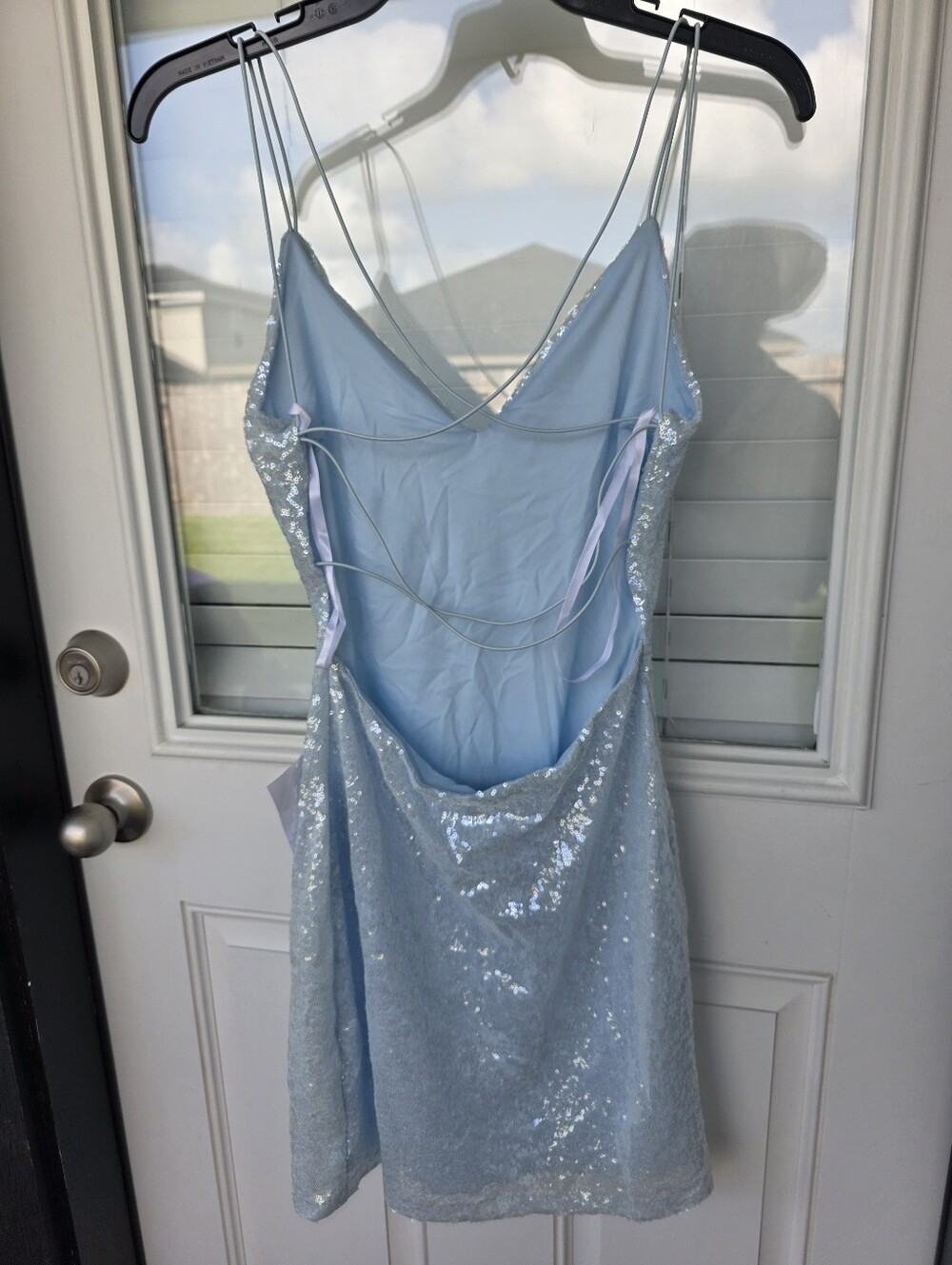 B Darlin Light Blue Sequin Mini Dress Spaghetti Strap V-Neck Party Size M NWT - Picture 8 of 9